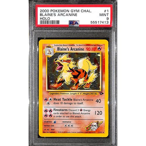 PSA9 - 2000 Pokemon - Blaine's Arcanine Holo 1/32 Gym Chal - TCGroupAU