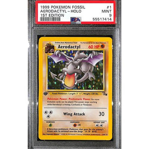 PSA9 - 1999 Pokemon - Fossil Aerodactyl Holo 1/62 1st Edition - TCGroupAU