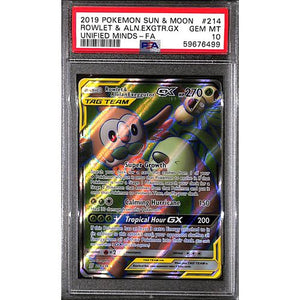 PSA10 - 2019 Pokemon - Sun & Moon Rowlet & AlolanExeggutor GX 214/236 Unified Minds - TCGroupAU