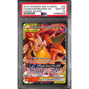 PSA10 - 2019 Pokemon - Sun & Moon Charizard & Braixen GX 22/236 Cosmic Eclipse - TCGroupAU