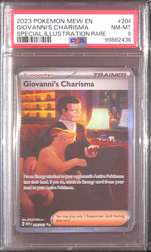 PSA8 - 2023 Pokemon - Giovanni's Charisma 204/165 - Mew En Graded Card