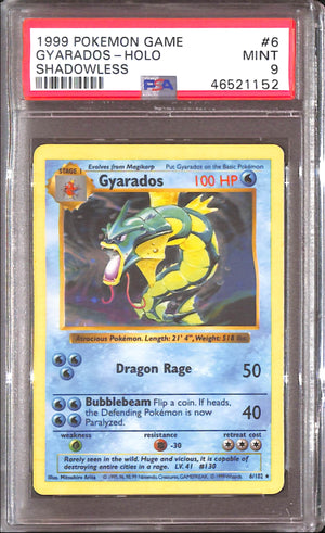 PSA9 - 1999 Pokemon - Gyarados Holo 6/102 - Shadowless Graded Card