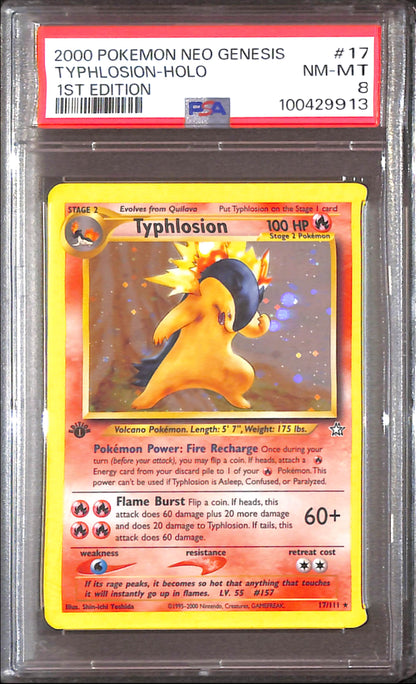 PSA8- 2000 Pokemon - Typhlosion Holo 17/111 - 1st Edition Neo Genesis Graded Card