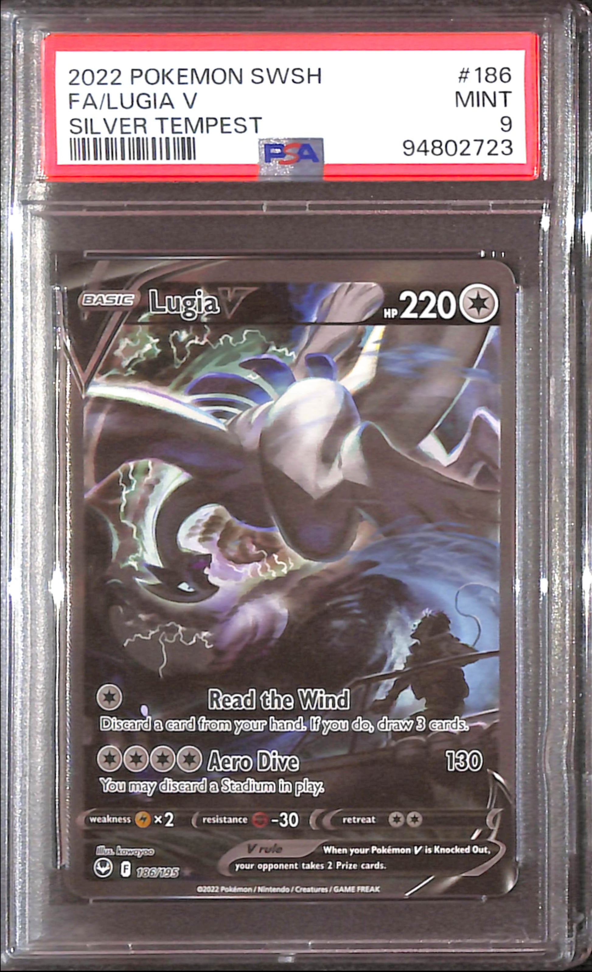 PSA9- 2022 Pokemon - FA/Lugia V 186/195 - Silver Tempest Graded Card