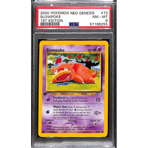 PSA8 - 2000 Pokemon - Slowpoke 73/111 - 1st Edition Neo Genisis Graded Card