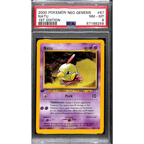 PSA8 - 2000 Pokemon - Natu 67/111 - 1st Edition Neo Genisis Graded Card