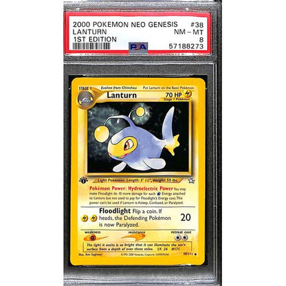 PSA8 - 2000 Pokemon - Lanturn 38/111 - 1st Edition Neo Genisis Graded Card