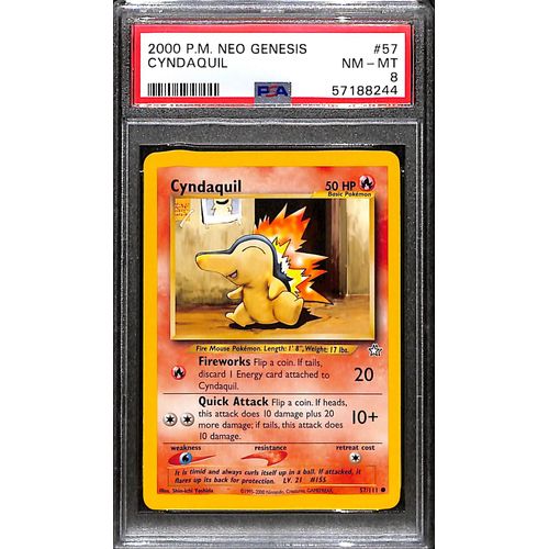 PSA8 - 2000 Pokemon - Cyndaquil 57/111 - Neo Genisis Graded Card