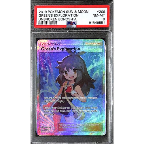 PSA8 - 2019 Pokemon - Green's Exploration - 209/214 Unbroken Bonds Graded Card