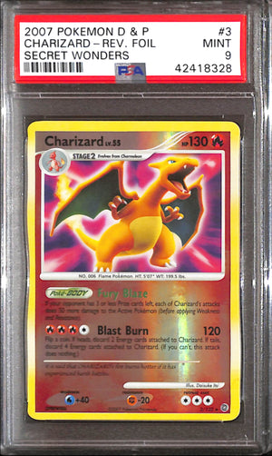 PSA9- 2007 Pokemon - Charizard 3/132 - Secret Wonders Graded Card