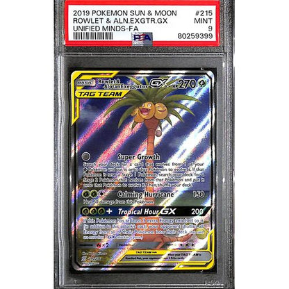 PSA9 - 2019 Pokemon - Rowlet & Aln.Exgtr.Gx 215/236 - Unified Minds - TCGroupAU