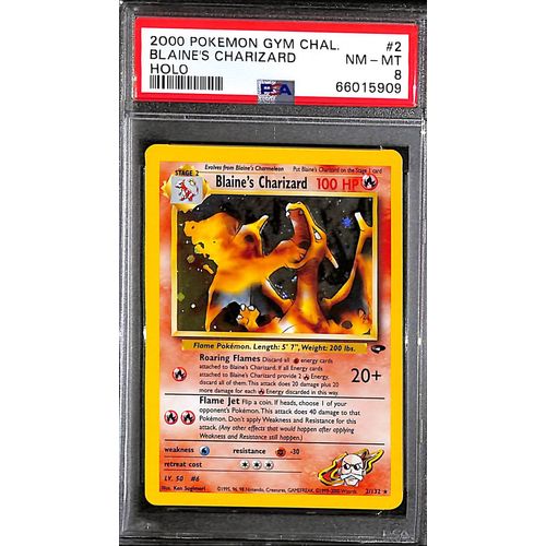 PSA8 - 2000 Pokemon - Blaine's Charizard Holo 2/132 - Gym Challenge - TCGroupAU