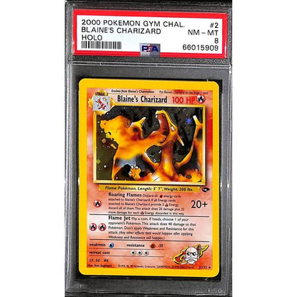 PSA8 - 2000 Pokemon - Blaine's Charizard Holo 2/132 - Gym Challenge - TCGroupAU