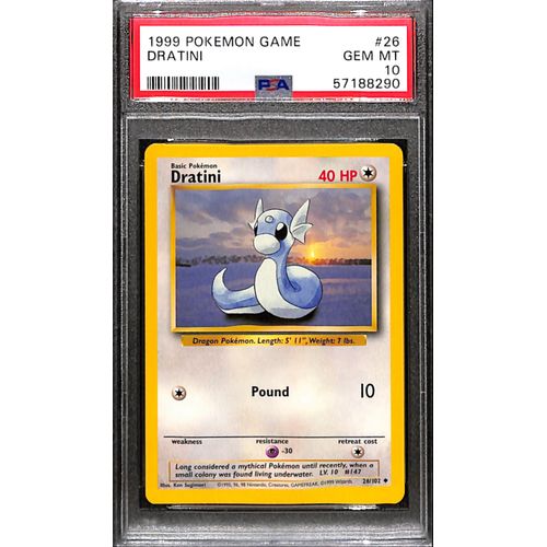 PSA10 - 1999 Pokemon - Dratini 26/102 Graded Card