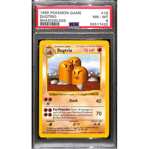 PSA8 - 1999 Pokemon - Dugtrio 19/102 Shadowless Graded Card