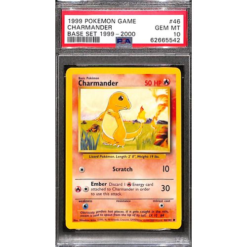 PSA10 - 1999 Pokemon - Charmander 46/102 Graded Card