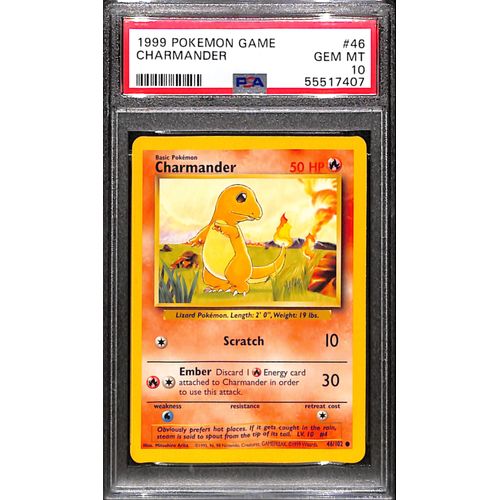 PSA10 - 1999 Pokemon - Charmander 46/102 Graded Card