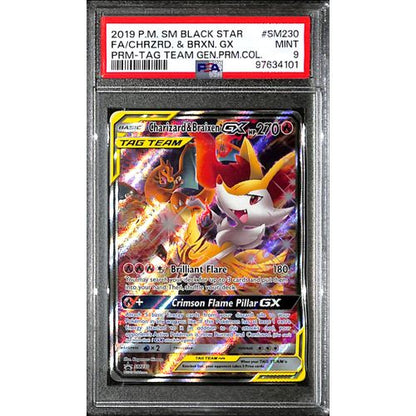 PSA9 - 2019 Pokemon - Black Star FA/Chrzrd & Brxn Gx SM230 - Tag Team Gen.Prm.Col Graded Card