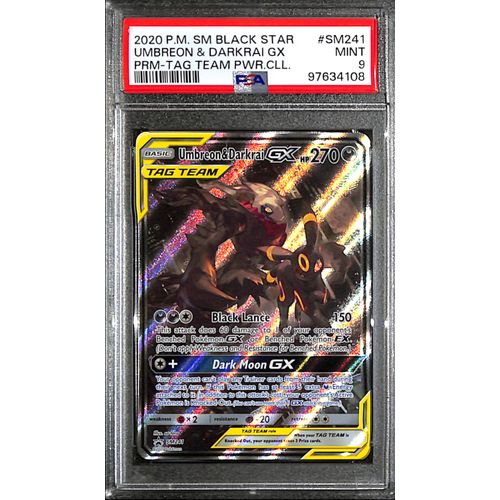 PSA9 - 2020 Pokemon - Black Star Umbreon & Darkrai Gx SM241 - Tag Team Pwr.Cll Graded Card