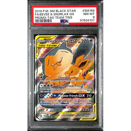 PSA8 - 2019 Pokemon - Black Star FA/Eevee & Snorlax Gx SM169 - Promo Tag Team Graded Card