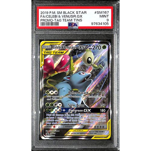 PSA9 - 2019 Pokemon - Black Star FA/Celebi & Venusr Gx SM167 - Promo Tag Team Tins Graded Card