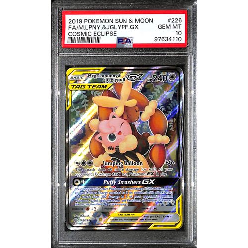 PSA10 - 2019 Pokemon - FA/M.Lpny & Jglypf Gx 226/236 - Cosmic Eclipse Graded Card