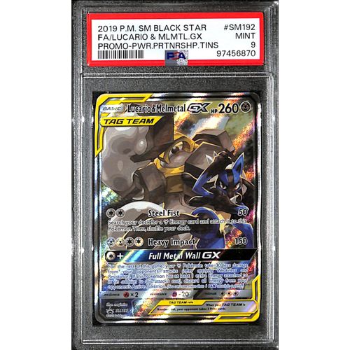 PSA9 - 2019 Pokemon - Black Star FA/Lucario & Mlmtl Gx SM192 - Promo Pwr.Prtnrshp. Tins Graded Card