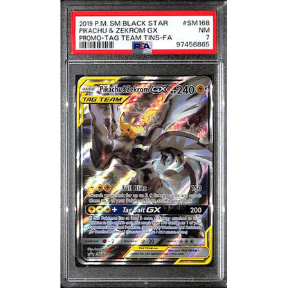 PSA7 - 2019 Pokemon - Black Star Pikachu & Zekrom Gx SM168 - Promo Tag Team Tins Graded Card