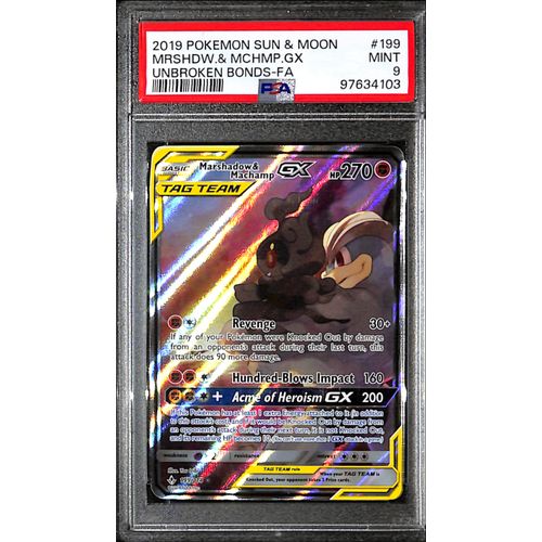 PSA9 - 2019 Pokemon - Mrshdw & Mchmp Gx 199/214 - Unbroken Bonds Graded Card