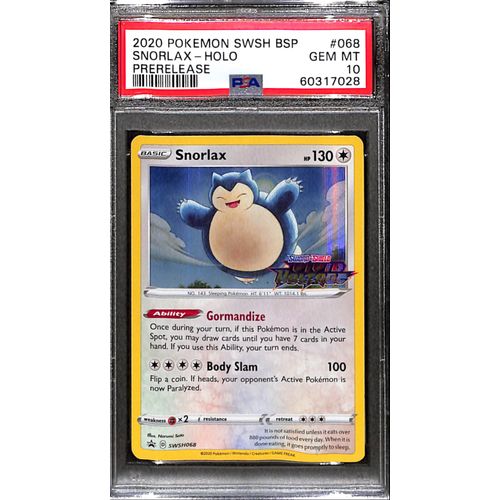 PSA10 - 2020 Pokemon - Snorlax Holo SWSH068 Pre-Release Graded Card