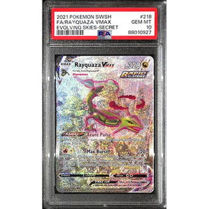 PSA10 - 2021 Pokemon - FA/ Rayquaza Vmax 218/203 - Evolving Skies Graded Card