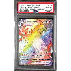 PSA10 - 2020 Pokemon - FA/ Charizard Vmax 074/073 - Champion's Path Graded Card