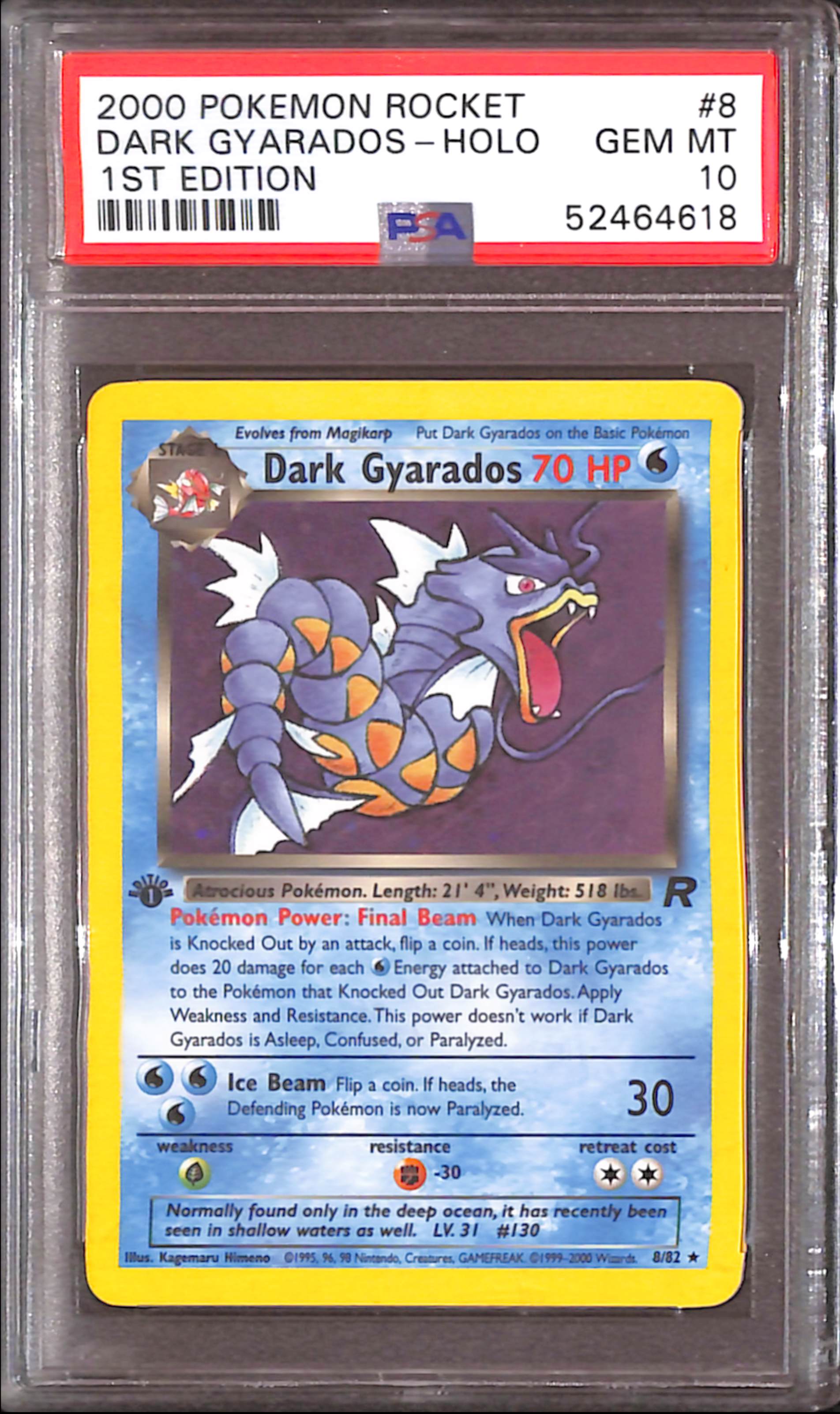 PSA10- 2000 Pokemon - Dark Gyarados Holo 8/82 - 1st Edition Rocket Graded Card