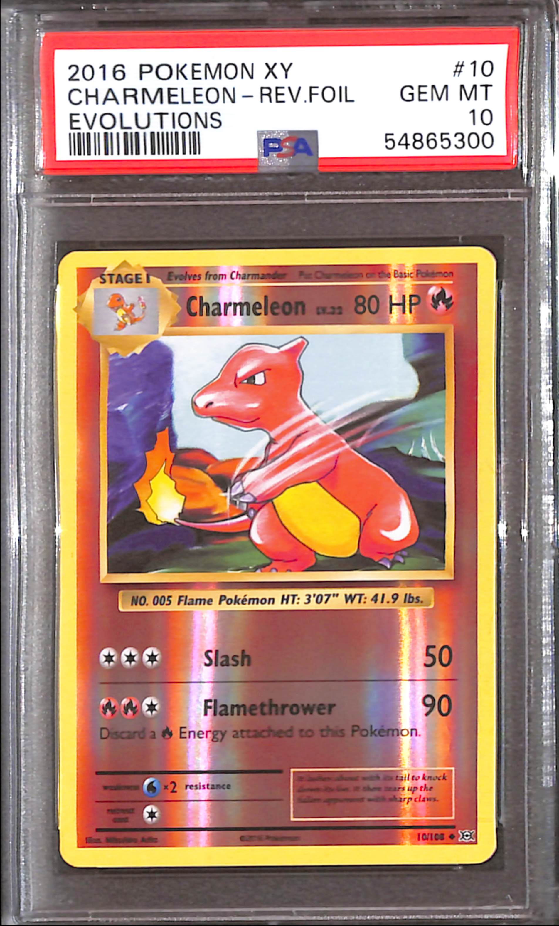 PSA10- 2016 Pokemon - Charmeleon Rev Foil 10/108 - Evolutions Graded Card