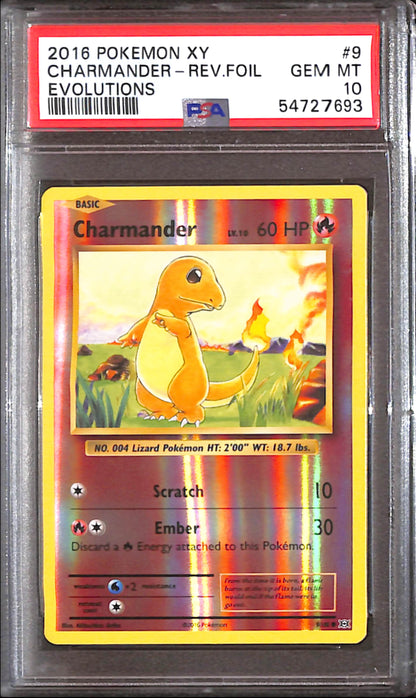 PSA10- 2016 Pokemon - Charmander Rev Foil 9/108 - Evolutions Graded Card