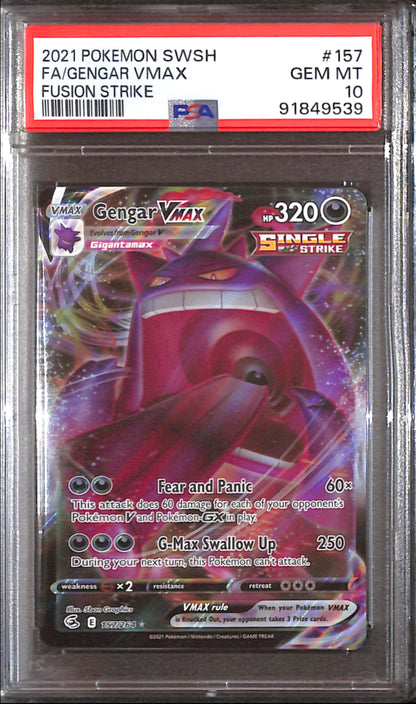 PSA10- 2021 Pokemon - FA/Gengar Vmax 157/264 - Fusion Strike Graded Card