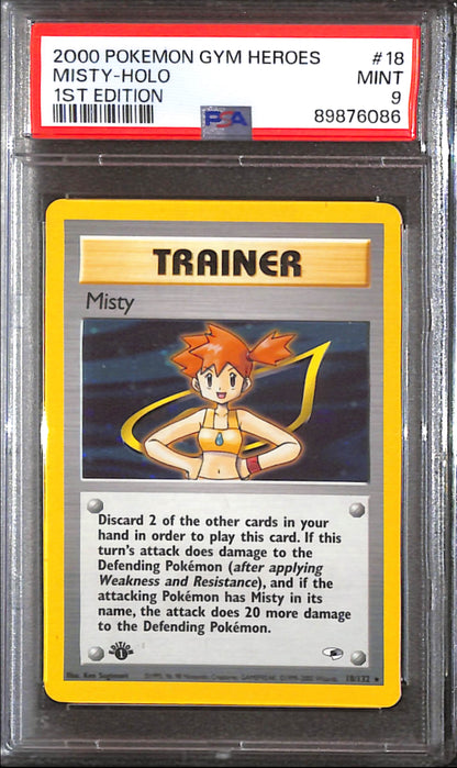 PSA9- 2000 Pokemon - Misty Holo 18/132 - 1st Edition Gym Heroes Graded Card