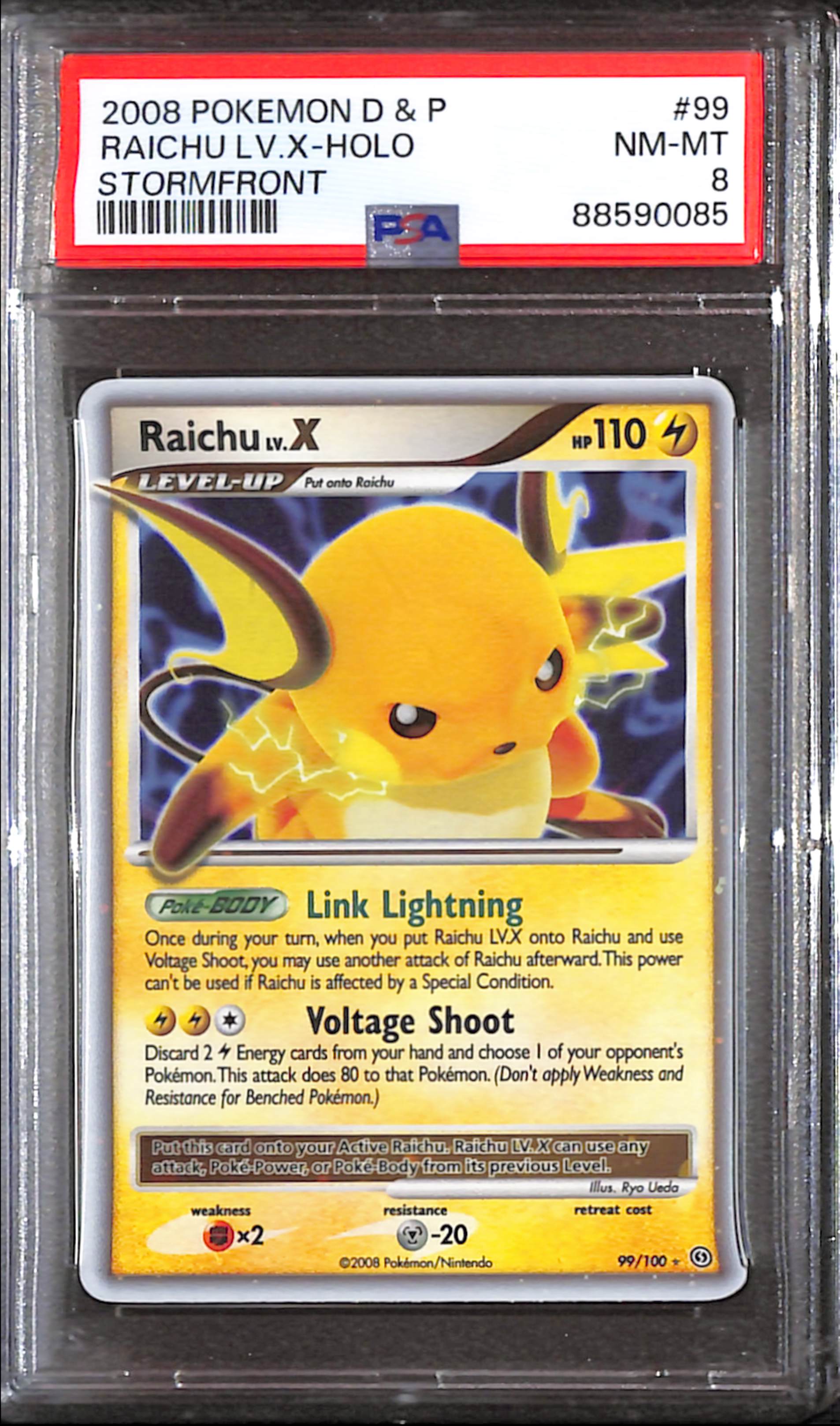 PSA8- 2008 Pokemon - Raichu LV X Holo 99/100 - Stormfront Graded Card