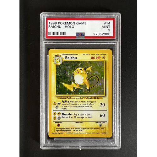 PSA9 - 1999 Pokemon Game Raichu - Holo - 014/102 - Base Set Graded Card