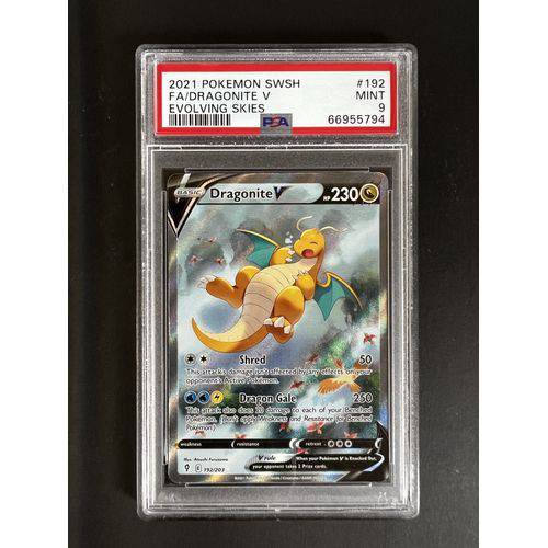 PSA9 - 2021 Pokemon Swsh FA - Dragonite V - 192/203 - Evolving Skies Graded Card