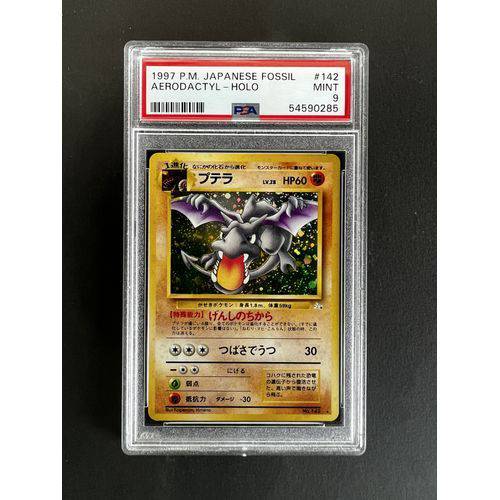 PSA9 1997 Pokemon Japanese Aerodactyl Holo - 142 - Fossil Graded Card