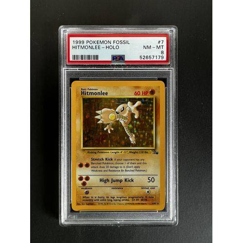 PSA8 1999 Pokemon Hitmonlee Holo - 7/62 - Fossil Graded Card