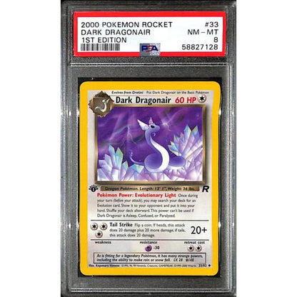 PSA8 - 2000 Pokemon - Dark Dragonair 33/82 - 1st Edition Rocket Graded Card